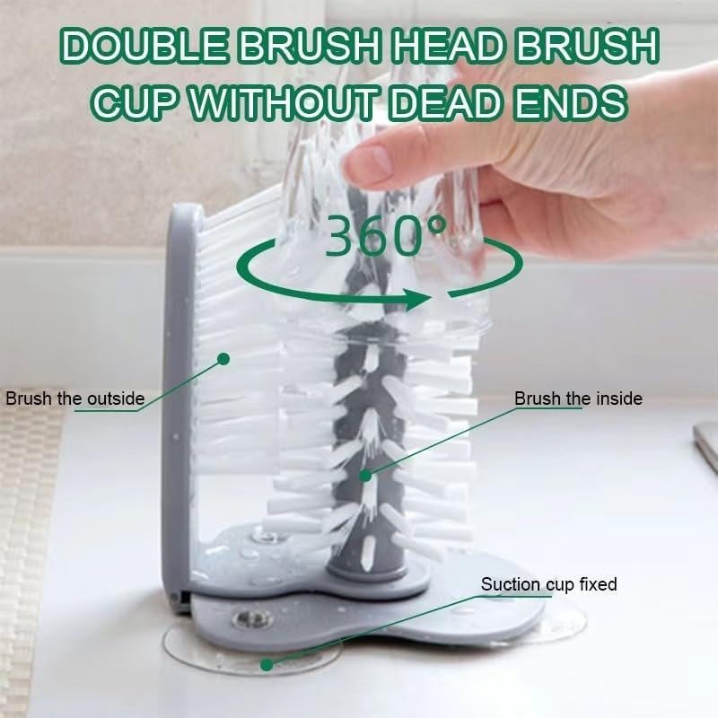 Water Bottle Cleaning Glass Washer Brush Cup Sink Washer Brush with Suction Base Bristle Brush for Beer Cup, Long Leg Cup, Red Wine Glass and More Bar Sink Brushes Cup Brush Bar Kitchen Tool