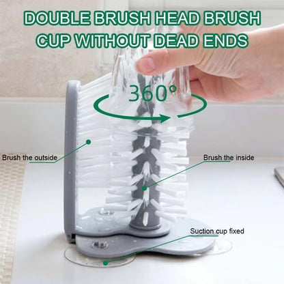 Water Bottle Cleaning Glass Washer Brush Cup Sink Washer Brush with Suction Base Bristle Brush for Beer Cup, Long Leg Cup, Red Wine Glass and More Bar Sink Brushes Cup Brush Bar Kitchen Tool