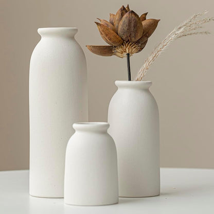 Ceramic Vase Set-3, Small Flower Vases for Decor, Modern Boho Farmhouse Style, Decorative Vases for Pampas Grass & Dried Flowers, Distressed Finish (Beige)
