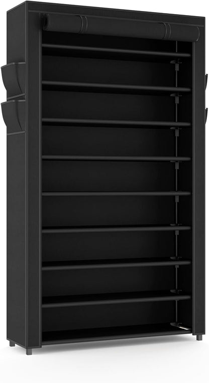 VILICK Shoe Rack with Cover Narrow Shoe Organizer with 4 Side Pockets 10 Tier Tall Shoe Storage Holds 18-22 Pairs Shoes and Boots Shoe Rack for Closet Entryway Garage