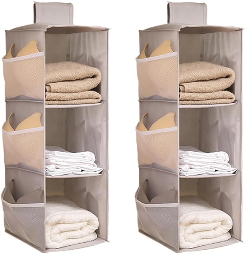 Hanging Closet Organizer, 4-Section Storage Shelves, Oxford Cloth with Mesh Pockets, (Gray, 4 Section)