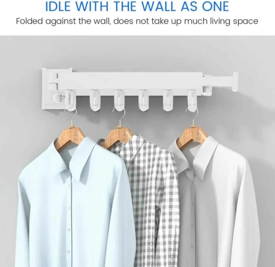 Clothes Drying Rack Wall Mounted Retractable, Aluminum Collapsible Laundry Organizer, Space-Saver Hanger Holds Quilts for Bedroom Bathroom Balcony (Grey)