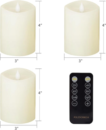 3x3 Flickering Flameless Candles Set of 2, 2AA Battery Life 600 Hours Battery Candles Flickering with Timer,3 inch Flameless Candles with Remote for Indoor/Outdoor, Ivory