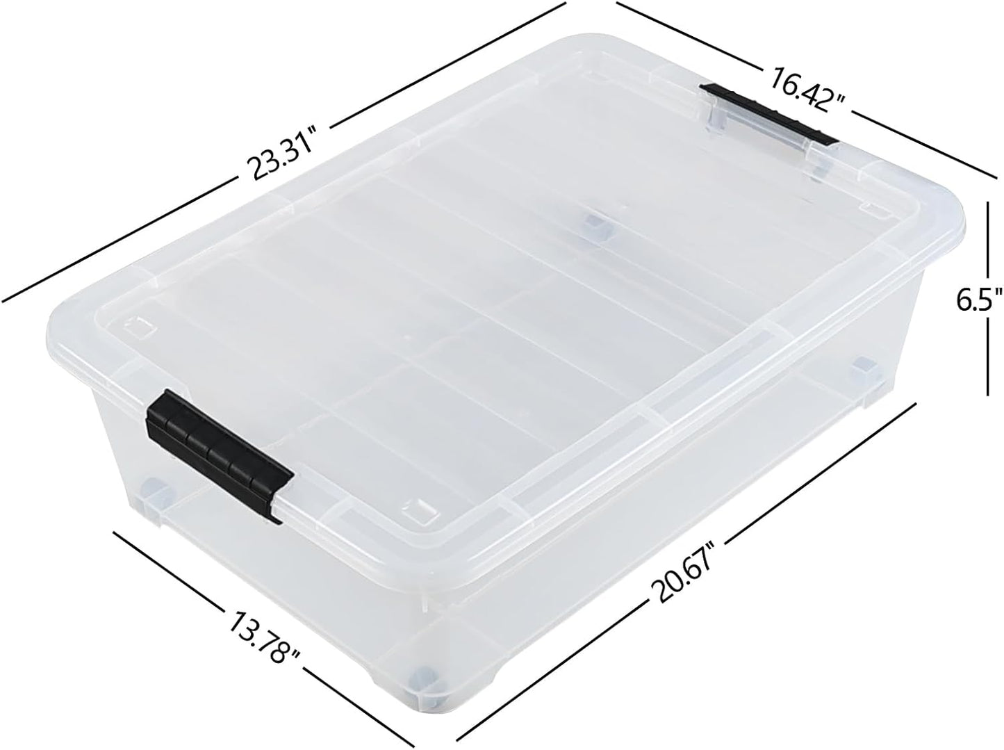 Gloreen 3 Pack Large Under Bed Storage Boxes with Wheels, 50 Quart Clear Plastic Lidded Storage Bins