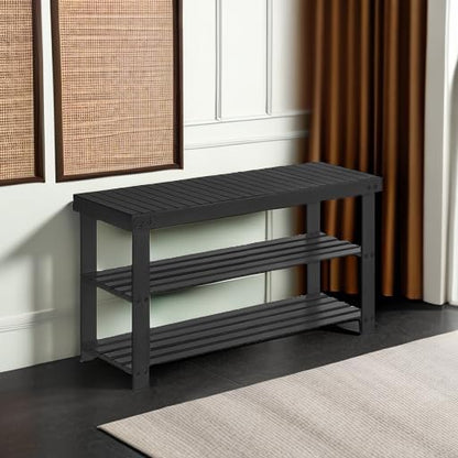 SONGMICS Shoe Rack Bench, 3-Tier Bamboo Shoe Storage Organizer, Entryway Bench, Holds Up to 286 lb, 11.3 x 27.6 x 17.8 Inches, for Entryway Bathroom Bedroom, Ink Black ULBS04H