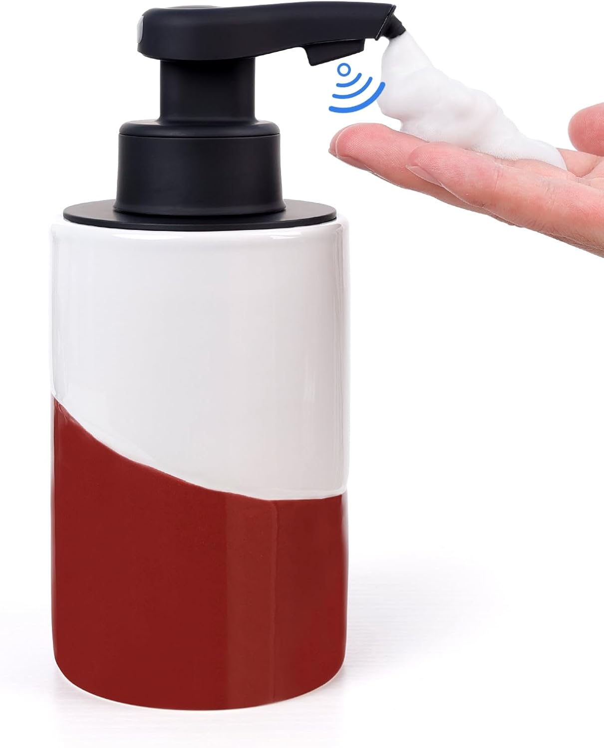 BosilunLife Automatic Soap Dispenser Ceramic Hand Free Soap Dispenser with Waterproof Pump Rechargeable Smart Electric Lotion Soap Dispenser Touchless (White-Green, Foam Pump)