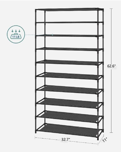 SONGMICS Shoe Rack, 2-Tier Shoe Storage Organizer, Space-Saving, 11.7 x 16.5 x 12.2 Inches, Entryway, Metal Frame, Non-Woven Fabric Shelves, Ink Black ULSH012BH01