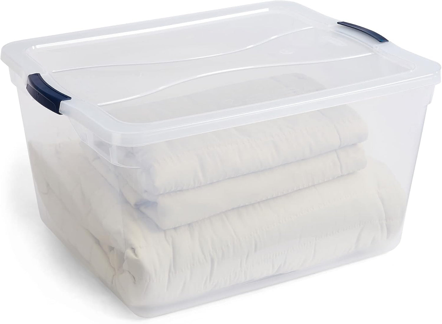 Rubbermaid Cleverstore 42 Quart Stackable Plastic Storage Bin with Lids for Garage, Closet, and Classroom, Clear, 4 Pack