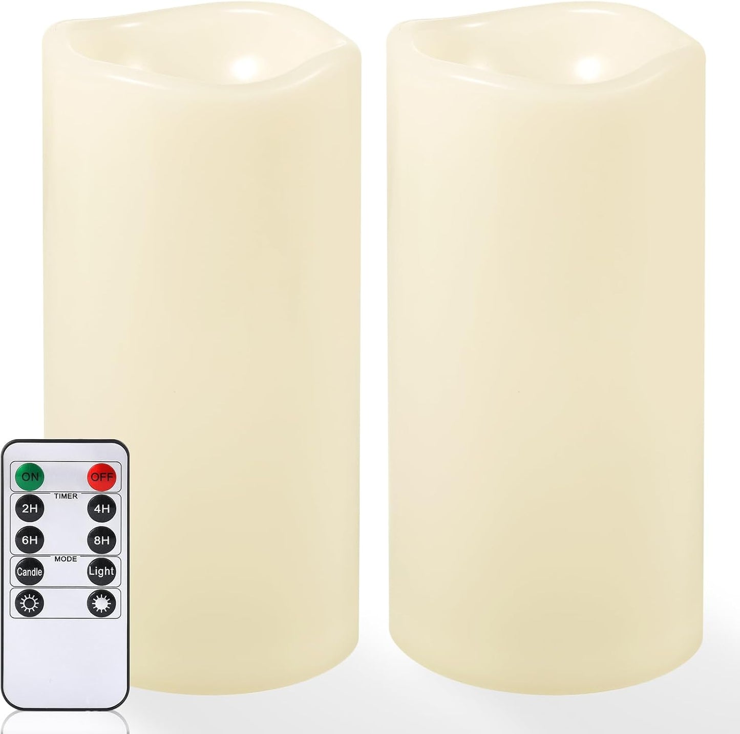 NURADA Large Waterproof Flameless Candles 6" 8" 10" x 4" - Outdoor Indoor LED Pillar Flickering Candle Battery Operated with Timer Remote for Patio Porch Lanterns - Ivory White Set of 3