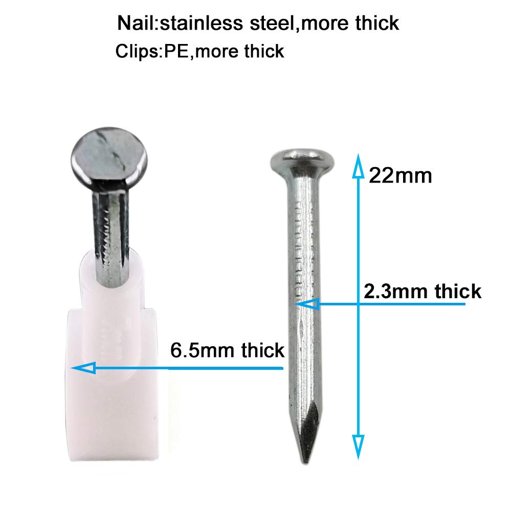 HS 7mm Ethernet Cat6 Cable Clips Clamps RG6 with Steel Nail (200 Pack) Wire Clips Black for Wall,Cord Management