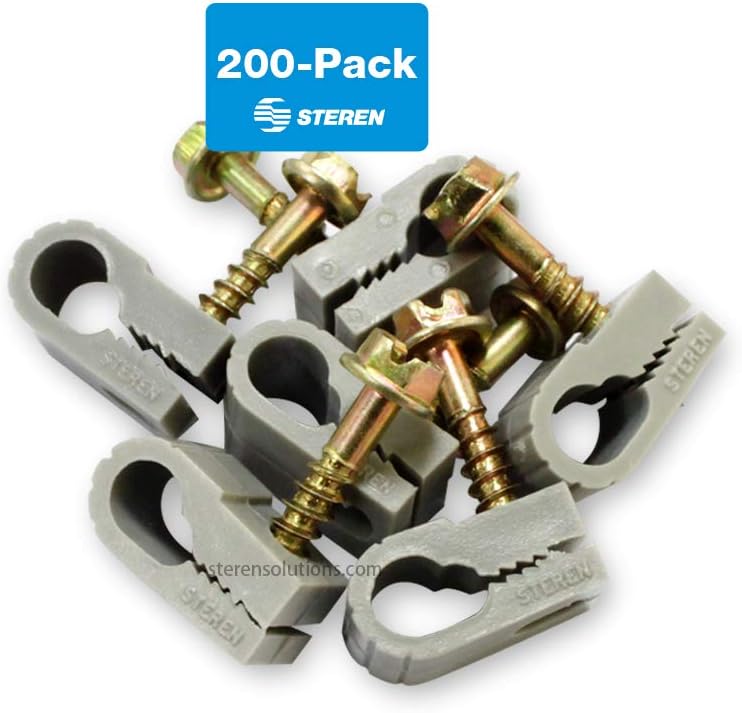 STEREN Coaxial Cable Clips - Cable Holder - Wire Clips - Siding Clips For Hanging - Cord Holder For Desk - Cable Clamps - Cord Clip - Wire Organizer Clips - Tv Mount Screws - Black - 100 Pack