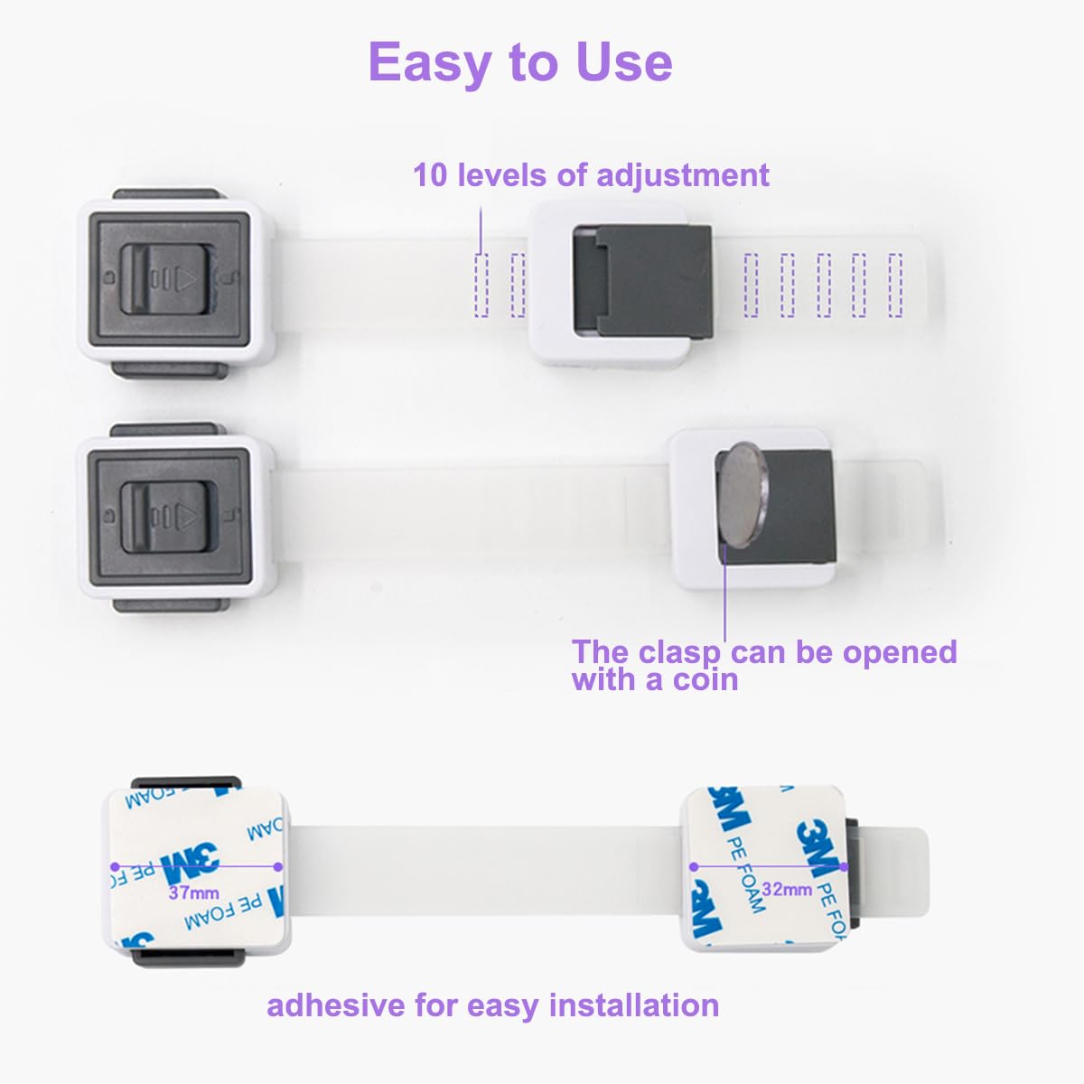Child Proof Cabinet Locks, 4 Pack Child Locks for Drawer Cupboard Dishwasher Cupboard Pantry and Toilet. Adhesive Safety Baby Proofing Fridge Lock for Kids and Toddler