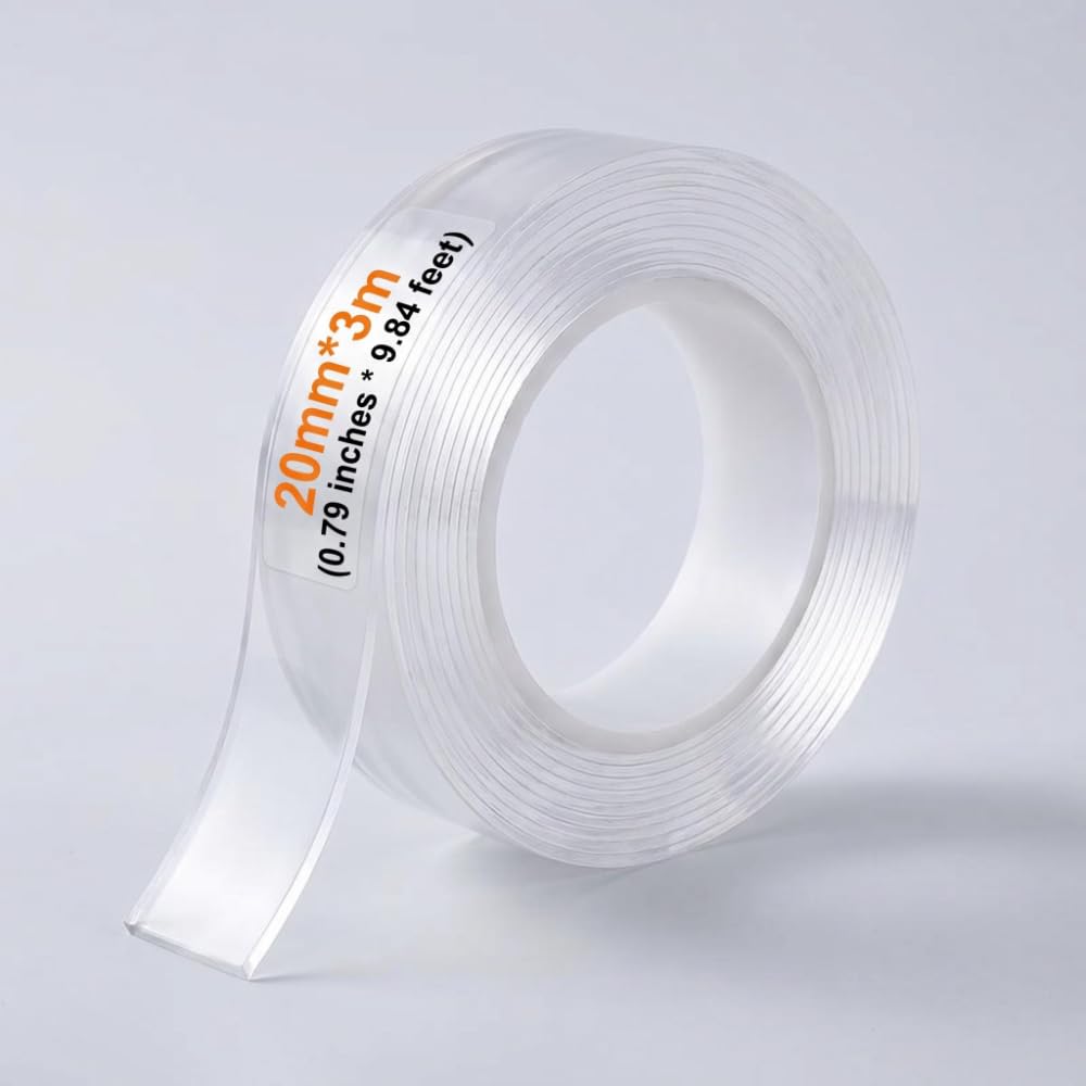 Double Sided Tape,3 Rolls Double Sided Tape, Nano Tape, Transparent Adhesive Tape, Traceless Adhesive Tape, Removable, Washable, Reusable, Suitable for Carpets, Photo Walls, 9.85 Feet Per Roll