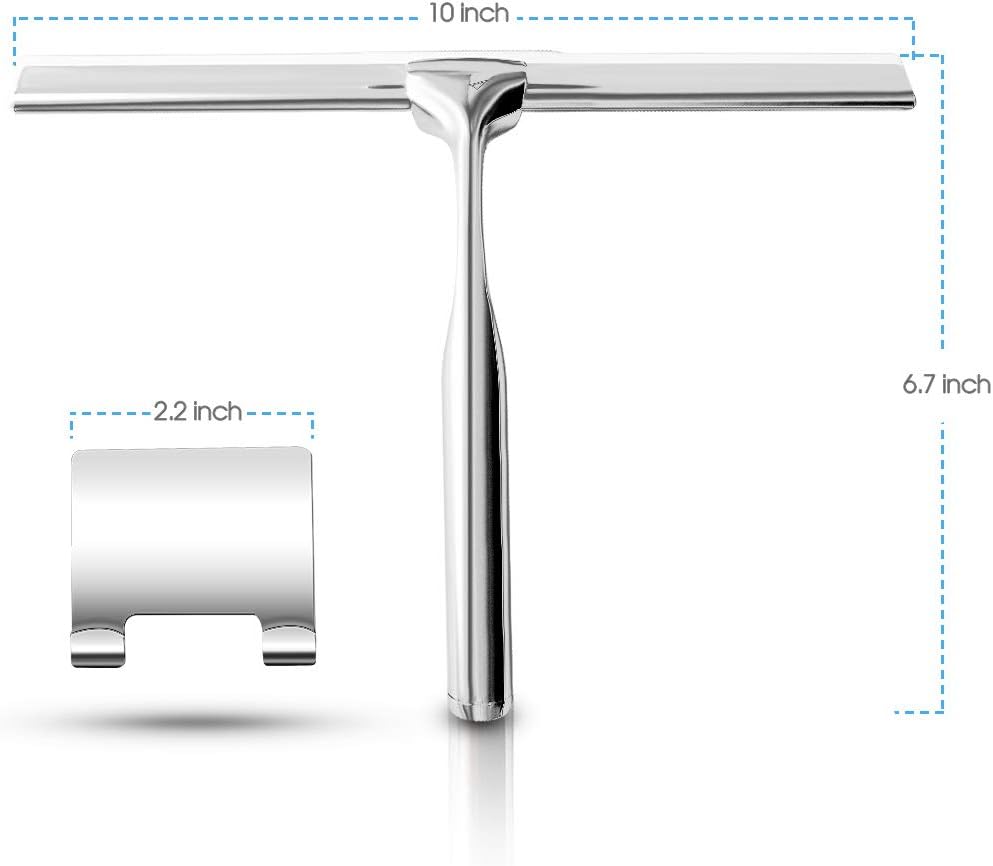 Shower Squeegees Stainless Steel with Self Adhesive Hook Window Squeegees for Shower Doors Bathroom Mirror Wiper, Window Glass Cleaning