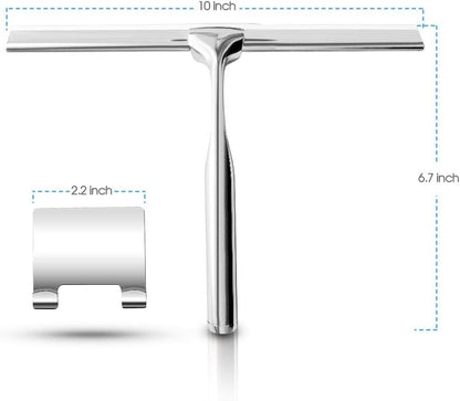 Shower Squeegees Stainless Steel with Self Adhesive Hook Window Squeegees for Shower Doors Bathroom Mirror Wiper, Window Glass Cleaning
