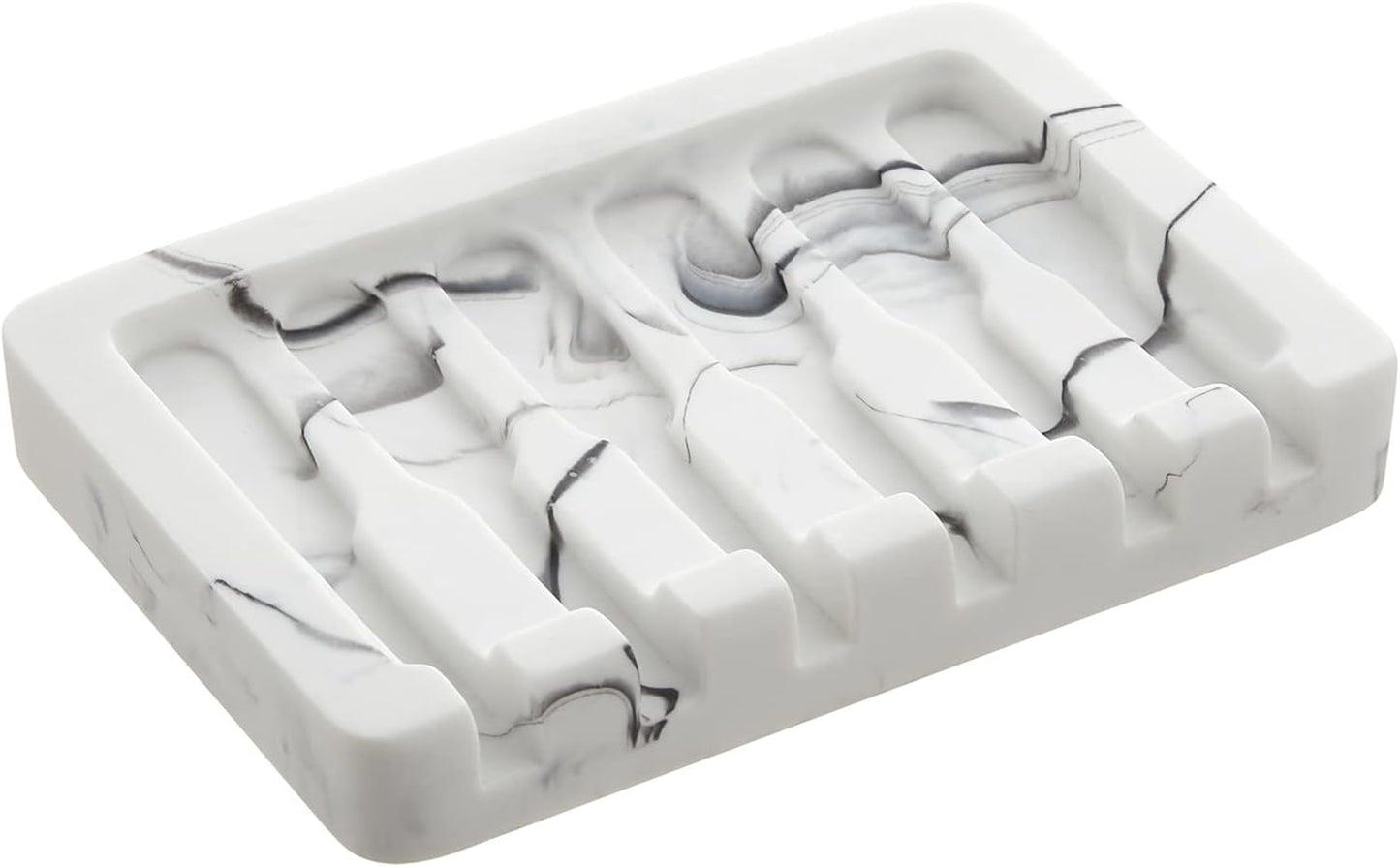 INIUNIK Self Draining Soap Dish - Marble Look Soap Holder Tray Savers Box Container Sponge Holder for Bathroom Shower Kitchen, White