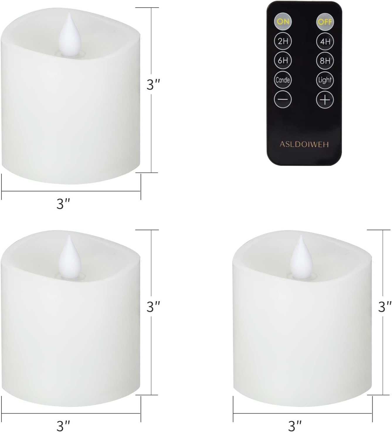 3x3 Flickering Flameless Candles Set of 2, 2AA Battery Life 600 Hours Battery Candles Flickering with Timer,3 inch Flameless Candles with Remote for Indoor/Outdoor, Ivory