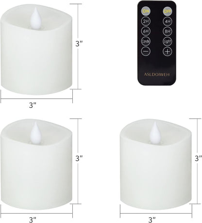 3x3 Flickering Flameless Candles Set of 2, 2AA Battery Life 600 Hours Battery Candles Flickering with Timer,3 inch Flameless Candles with Remote for Indoor/Outdoor, Ivory