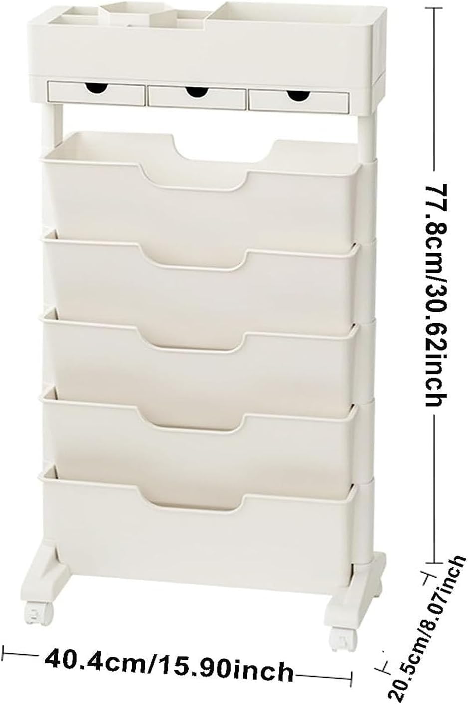 Rolling Bookshelf Cart with Wheels, 6 Tier Movable Bookshelf for Storage, Portable Bookshelf on Wheels for Kitchen Bathroom Office, Slim Book Cart, Off White