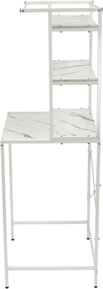 Bathroom Space Saving Organizer Rack,3-Tier Dryer Storage Shelf,Space Saver Standing Rack,Over The Toilet Washer Dryer,Washing Machine Storage Shelves,Bathroom Shelf (White+Marble)