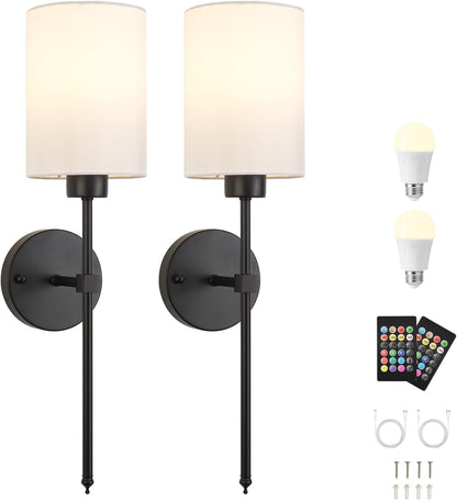 Battery Operated Wall Sconces Set of Two,Wireless Rechargeable Wall Light With Remote Control, Dimmable, Amber Light/Warm White/Natural White/Daylight/RGB, Timer,for Living Room,Bedroom,Entryway,Gold
