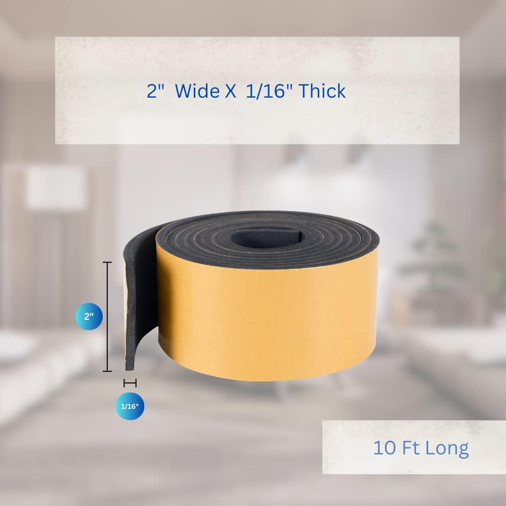 High Density Foam Weather Stripping Door Seal Strip Insulation Tape Roll for Insulating Door Frame, Window, Air Conditioner | Self Adhesive Sealing Weatherstrip (4 in x 1/4 in x 10 Ft, Black)