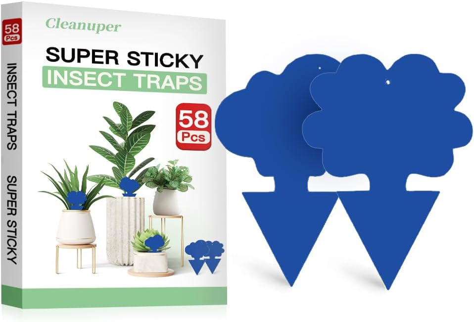 58 Pack Gnat Killer Sticky Traps for Plants - Green Fungus Gnat Sticky Trap for Indoor Houseplants, Fruit Fly, Whitefly, Aphid - Family Friendly Design, Flower/Cloud or Sunflower/Butterfly