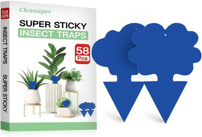 58 Pack Gnat Killer Sticky Traps for Plants - Green Fungus Gnat Sticky Trap for Indoor Houseplants, Fruit Fly, Whitefly, Aphid - Family Friendly Design, Flower/Cloud or Sunflower/Butterfly