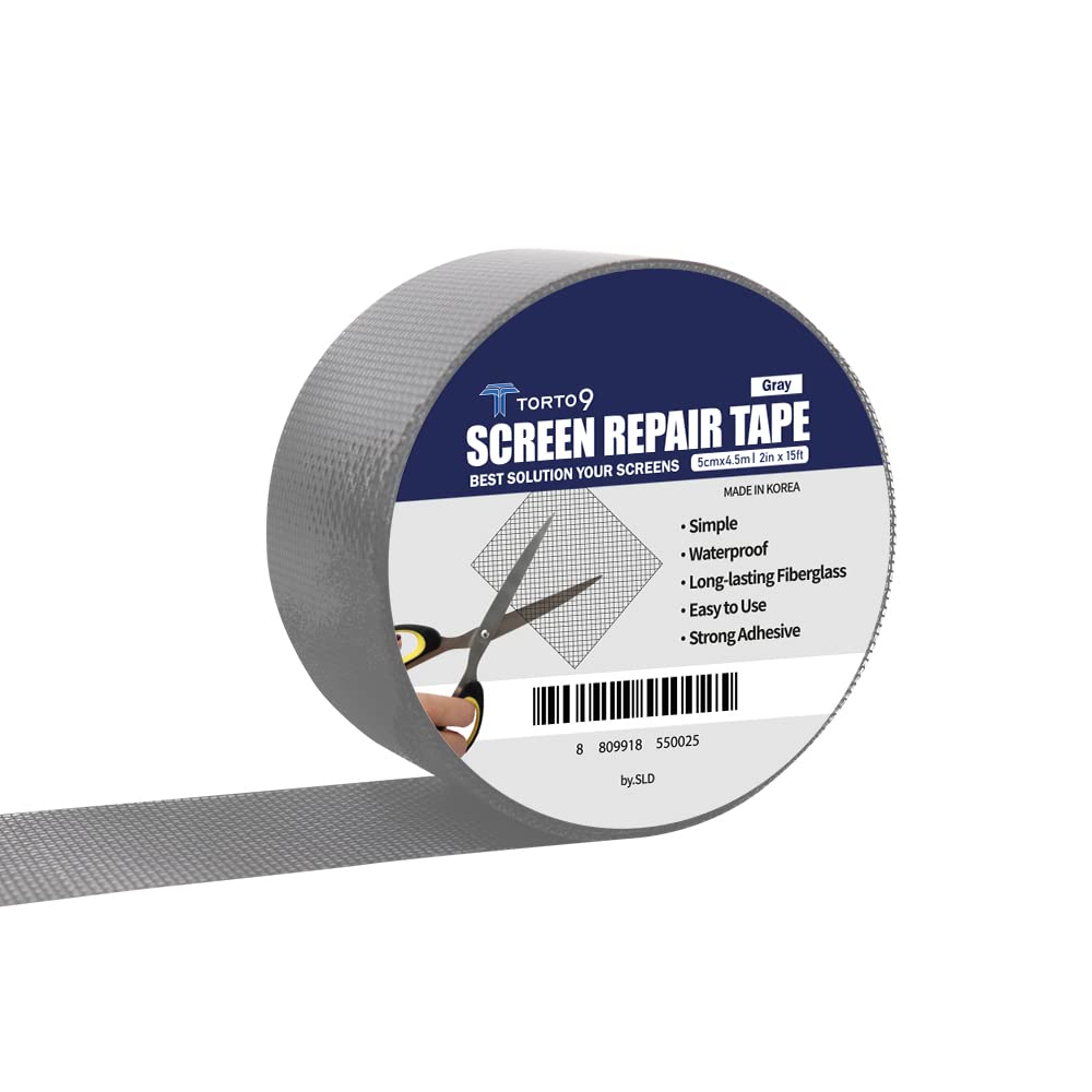 TORTO9 Window Screen Repair Kit, 3-Layer Strong Adhesive & Waterproof Tape Fiberglass Covering mesh (Black, 2 Inch x 6.5 FT)