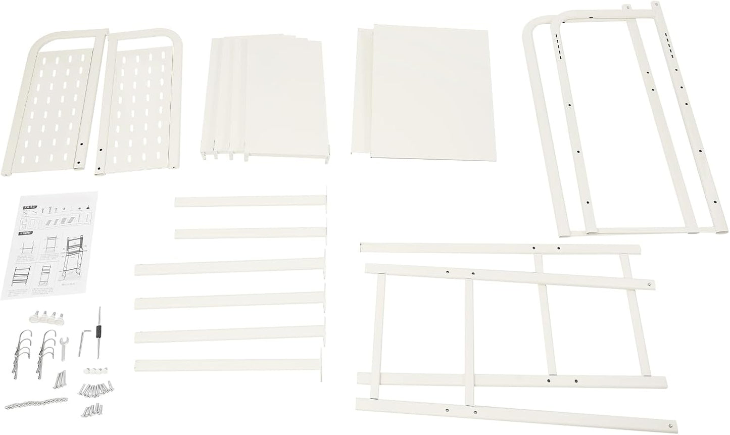 Over The Washer and Dryer Storage Shelf with Adjustable Shelf, 3 Tiers Expandable Over Toilet Storage Rack with Hooks Laundry Organizer Standing Shelf Gray for Laundry Room Bathroom