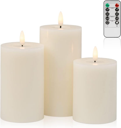 ANGELLOONG Flickering Flameless Candles, Realistic Battery Operated Candles with Remote and Timer, Set of 3 LED Candles for Room Fall Home Wedding Decor Centerpieces Table Party Valentines Decorations