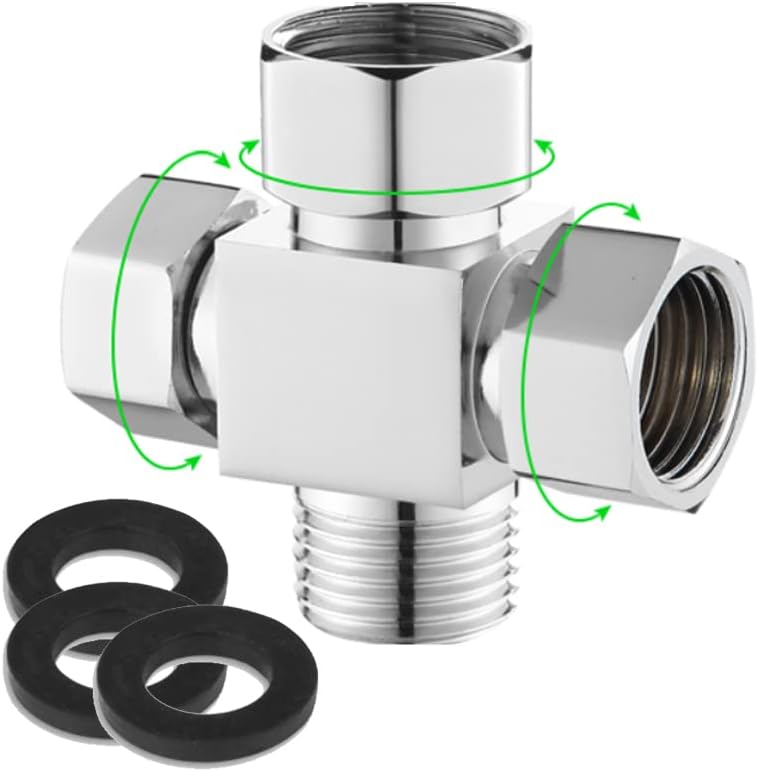 Water Diverter Fitting Adapter, Add-A-Tee G1/2" Hose Connector Adapter for Angle Valve adapter, Shower arms, Toliet Bidet Sprayer, Hose Pipe Fittings (3 Way T2)