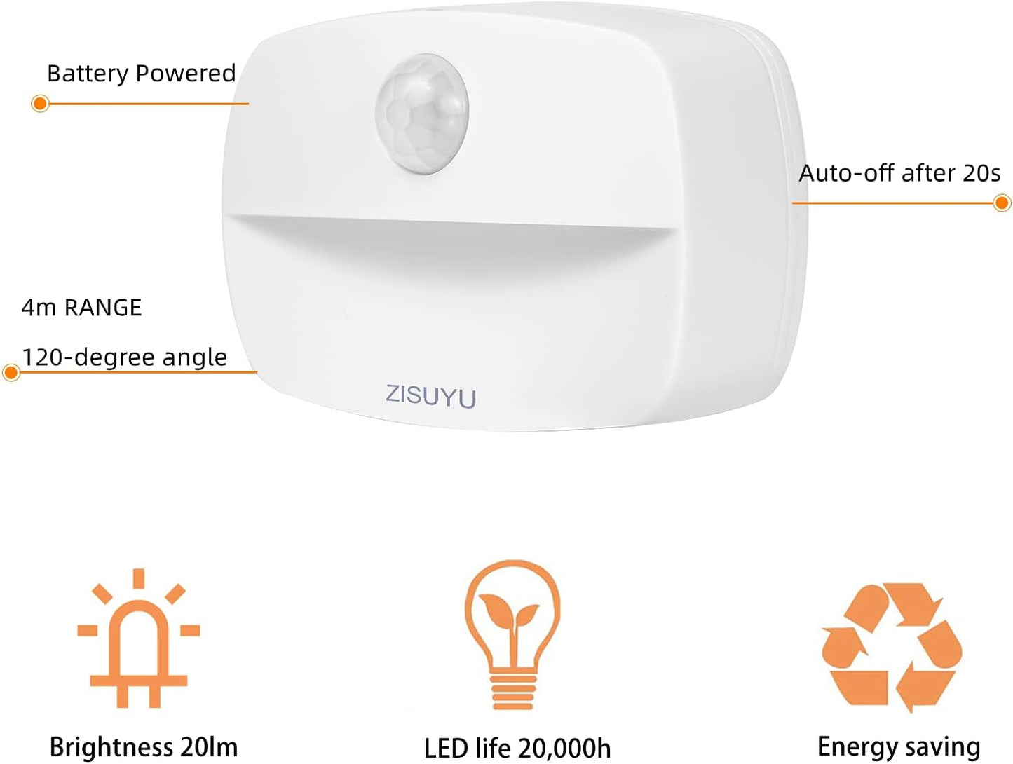 ZISUYU Motion Sensor Light Indoor Led Night Light Stick on Nightlight Battery Operated Lights for Hallway Stair Bathroom Closet Bedroom (Patent Applied)