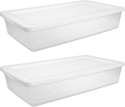 41 Quart Under Bed Storage Bins with Snap-On Lids, 2-Pack, Clear Plastic Stackable Tote Boxes, Closet Storage for Clothes Storage & Bedroom Organization