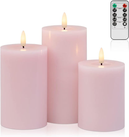 ANGELLOONG Flickering Flameless Candles, Realistic Battery Operated Candles with Remote and Timer, Set of 3 LED Candles for Room Fall Home Wedding Decor Centerpieces Table Party Valentines Decorations