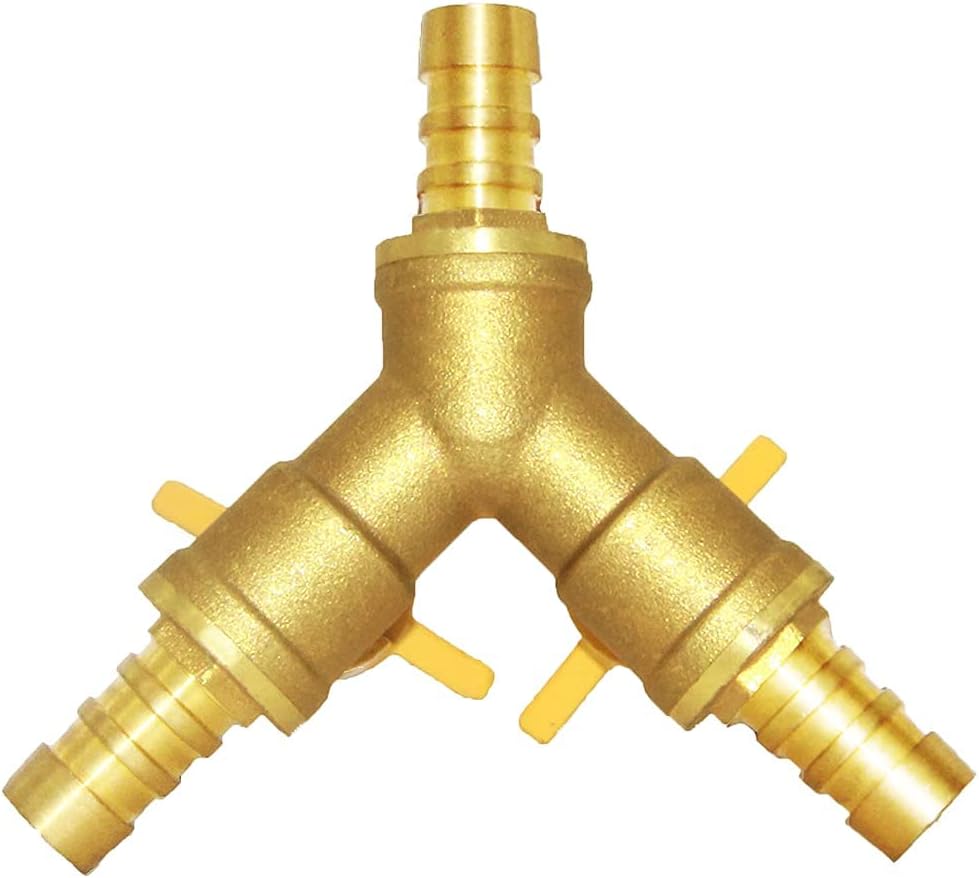 Joywayus 3/8" ID Hose Barb, Y Shaped Type 3 Way Brass Shut Off Ball Valve Fitting Large Flow Upgraded Version