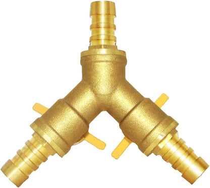Joywayus 3/8" ID Hose Barb, Y Shaped Type 3 Way Brass Shut Off Ball Valve Fitting Large Flow Upgraded Version