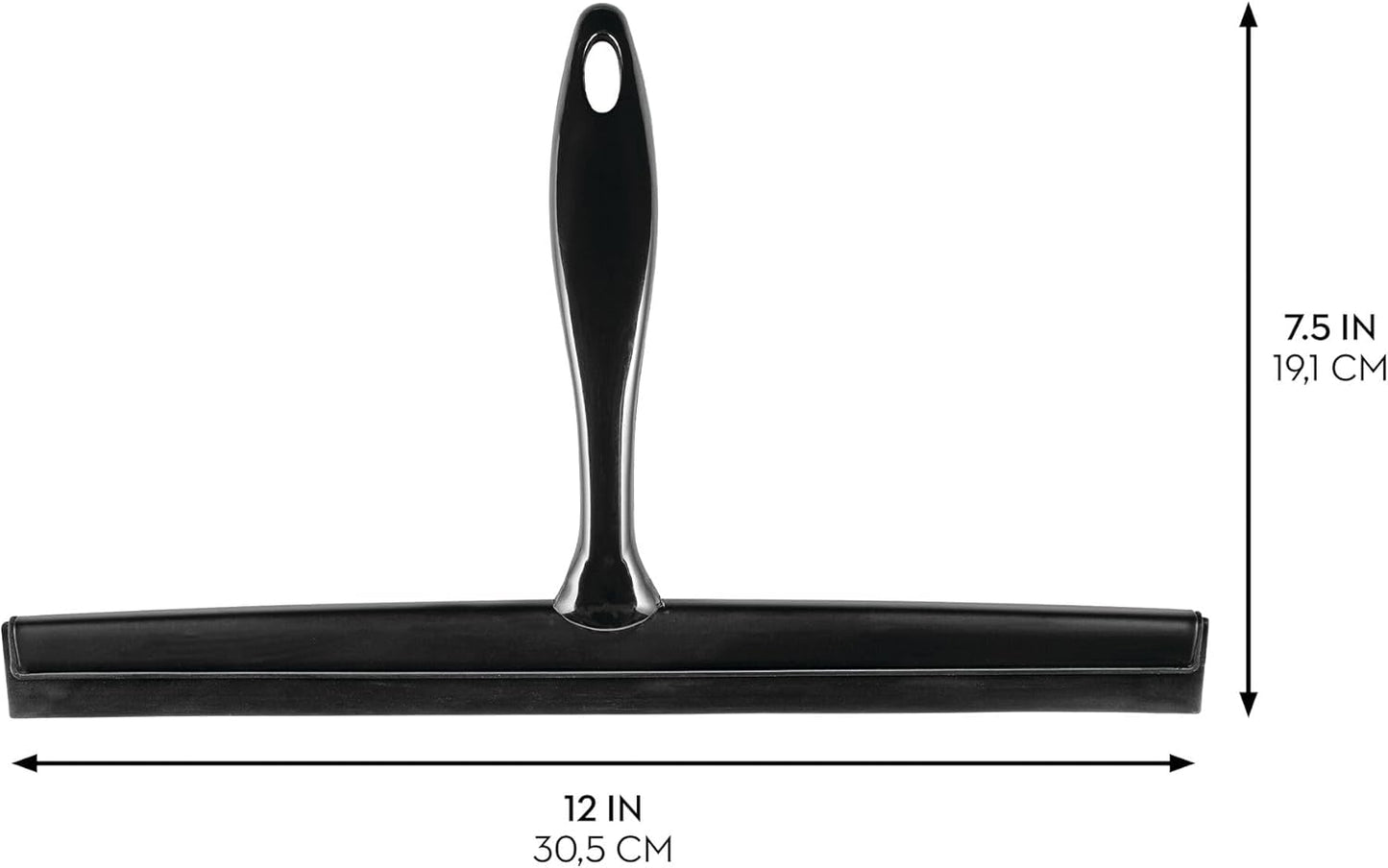 iDesign Zia Metal and Plastic Bathroom Squeegee for Shower, Glass Doors, Floors, Mirrors, with Suction Hook Holder , 12 Inches, Clear and Stainless Steel