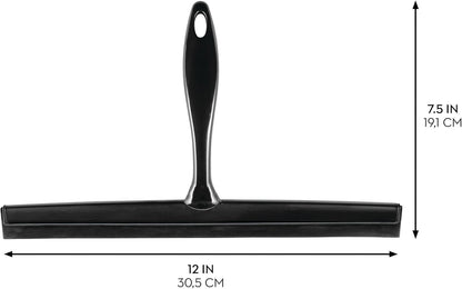 iDesign Zia Metal and Plastic Bathroom Squeegee for Shower, Glass Doors, Floors, Mirrors, with Suction Hook Holder , 12 Inches, Clear and Stainless Steel