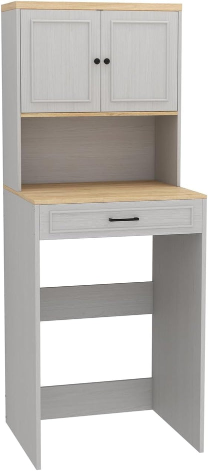 Over The Washer and Dryer Storage Cabinet, Laundry Room Organization and Storage with Adjustable Shelf and Fake Drawer Design, Laundry Room Storage Space Saver (Antique White)
