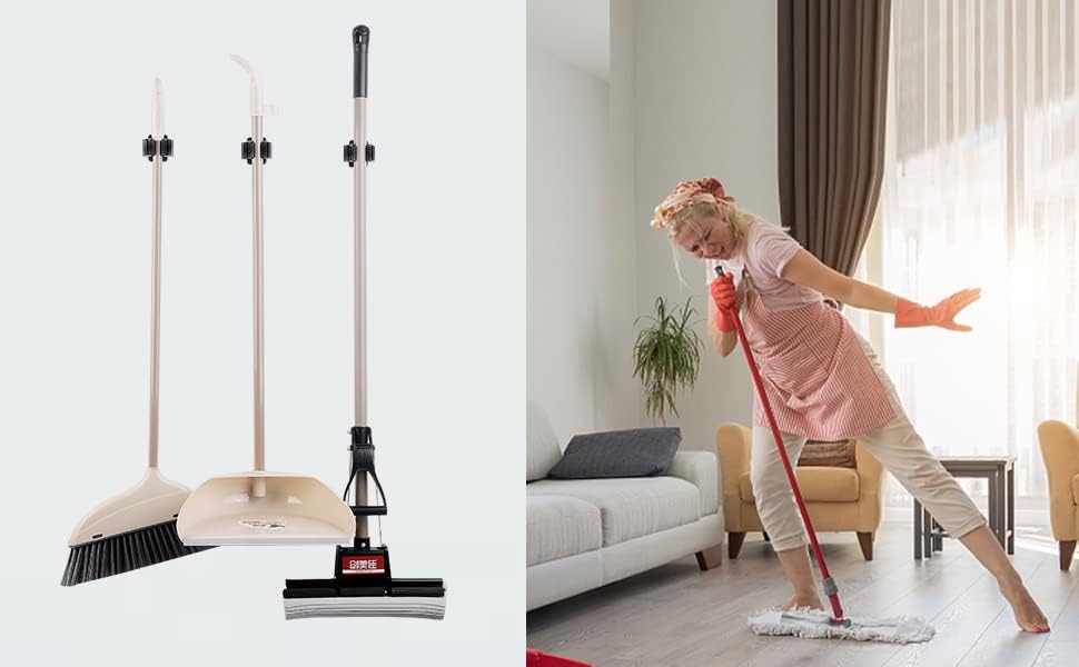 JAMEND CLXP 24PCS Broom and Mop Holder, Heavy Duty Garden Tool Organizer Rack Rake and Shovel Handle, Stainless Steel Mop Hanger. Wall Mounted with Screws.Matte Black