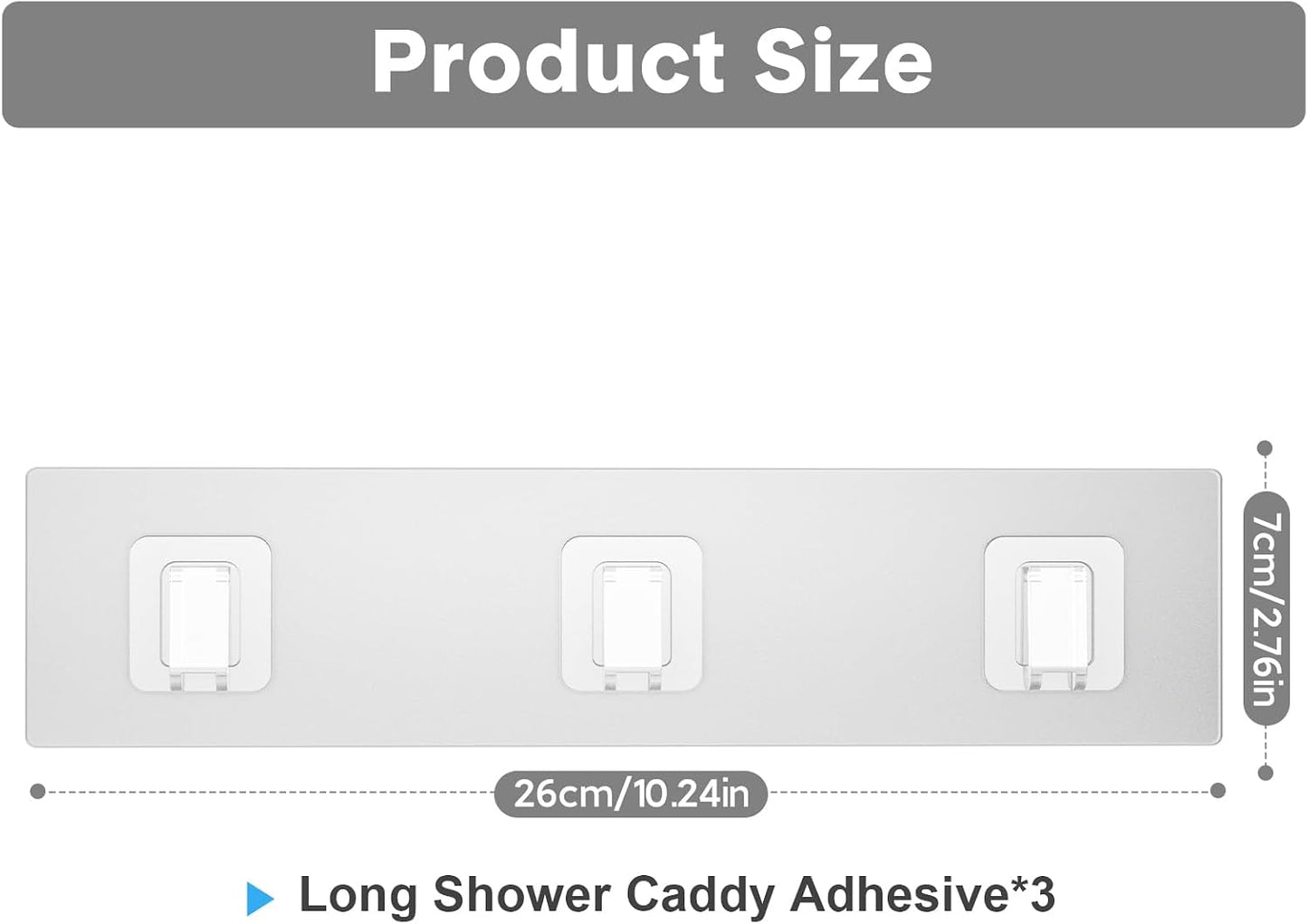Shower Caddy Adhesive Replacement Flat, Transparent Adhesive Hooks | No Drilling, Waterproof, for Shower Caddy, Strong Bathroom Storage Shelves and Kitchen Racks (Double*8pcs + Single*4pcs)