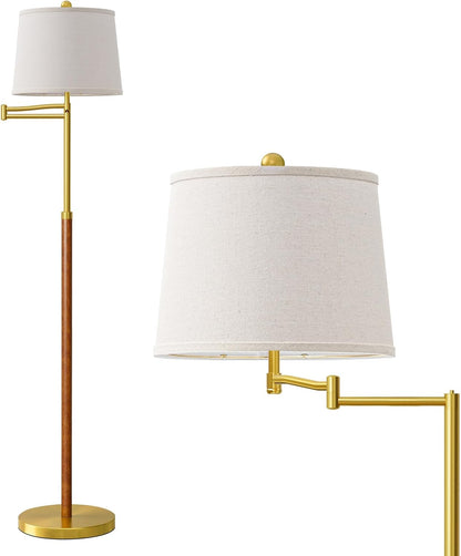 G-SAFAVA Real Wood Floor Lamps for Living Room Bedroom, 62.5" Mid Century Modern Lamp Gold Standing Tall Arc Lamps with Foot Switch, Floor Lamps for Nursery Office Decor Corner Reading Room Light