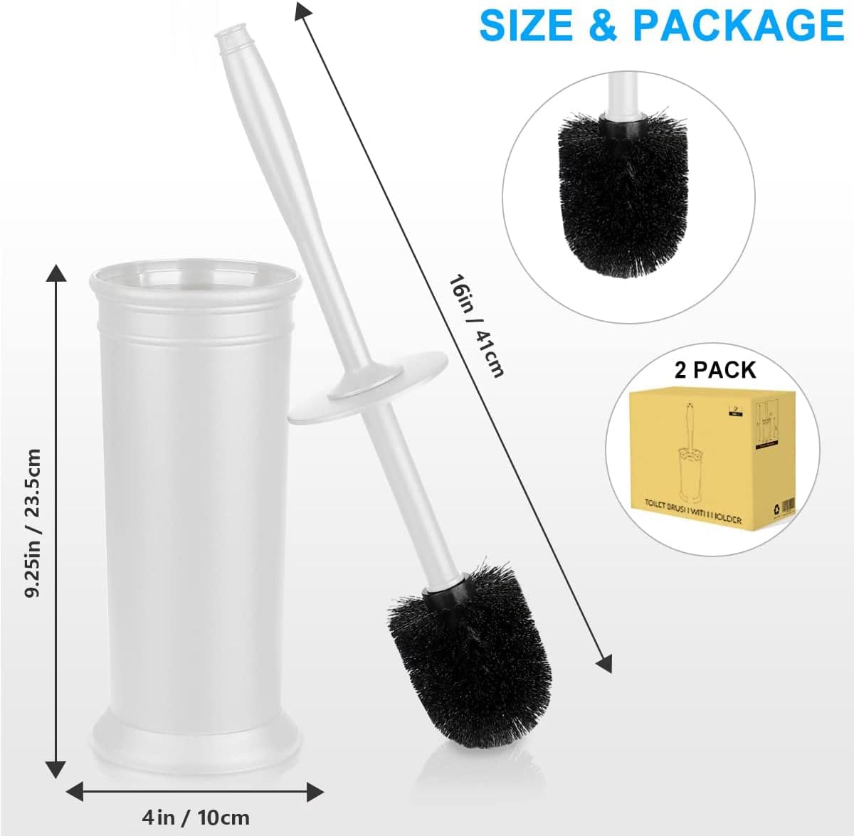 Toilet Brush and Holder 2 Pack, Toilet Bowl Brush with Extra Long Handle, Toilet Scrubber and Covered Holder, Toilet Brushes for Bathroom-Space Saving, Covered Brush, Durable, Deep Cleaning(Black)