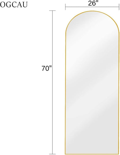 OGCAU Floor Full Length Mirror, 56"x20" Arched Full Body Mirror, Hanging or Leaning, Standing, Wall Mounted with Aluminum Frame for Bedroom Living Room, White