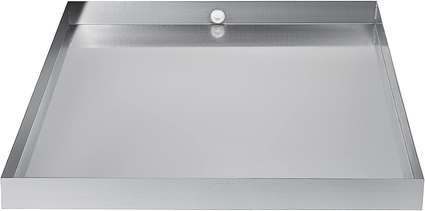 VEVOR 32 x 30 x 2.5 Inch Washing Machine Pan 18 GA Thickness Galvanized Steel Heavy Duty Compact Washer Drip Tray with Drain Hole & Hose Adapter