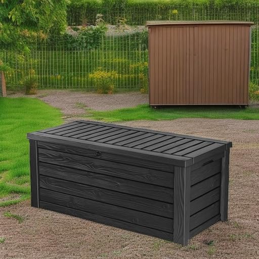 Keter 150 Gallon Resin Large Deck Box Organization and Storage Box for Patio, Outdoor Cushions, Garden Tools, Brown | Hydraulic Pistons, Resin, Weatherproof