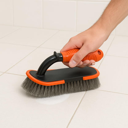 DecorRack 2 Pack Cleaning Brush, Heavy-Duty Scrub Brush with Ergonomic Handle for Floors, Tiles, Bathtubs, Grout, Decks, and Outdoor Surfaces (Orange, 2 Pack)