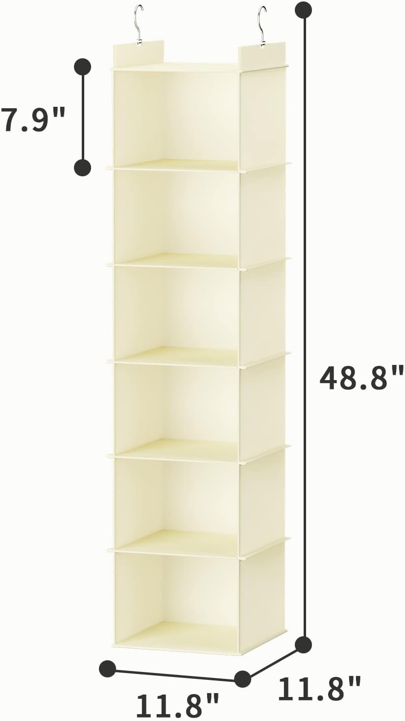 YOUDENOVA Hanging Closet Organizer, 6-Shelf Closet Hanging Shelves, Grey