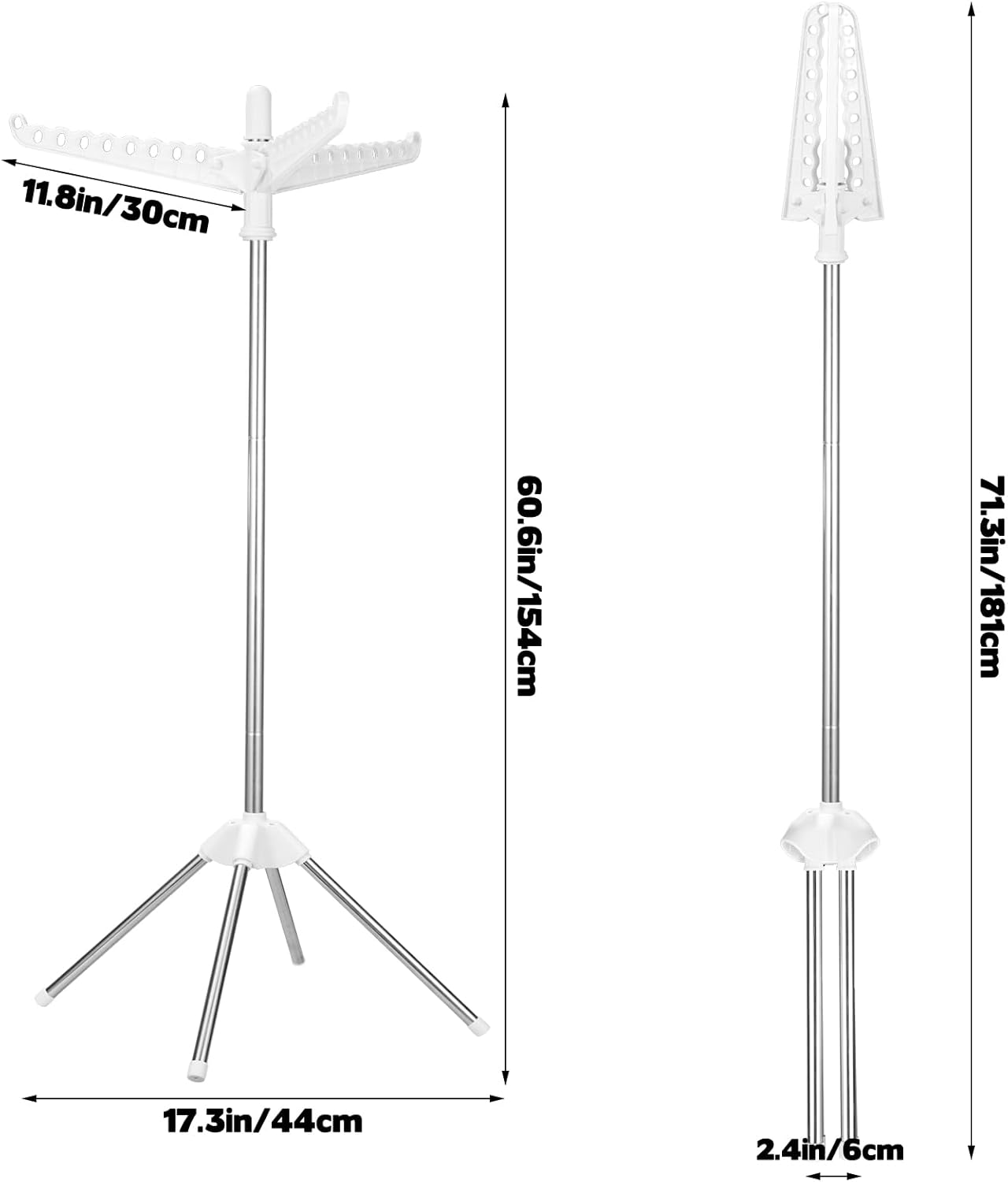 Rotatable and Foldable Clothes Drying Rack 59 Inch Laundry Drying Tree with 27 Hanging Holes, Space-Saving 4-Legged Free Standing Hanger Stand for Indoor, Balcony and Laundry Room